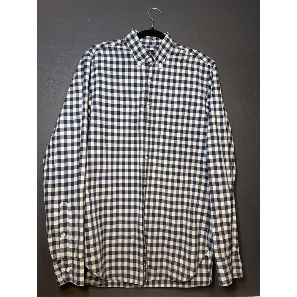 J. Crew Mens Checkered MT Button Shirt Classic Blue white cotton medium tall